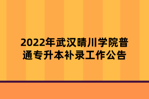 2022年武漢晴川學(xué)院普通專(zhuān)升本補(bǔ)錄工作公告